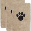 Bone Dry Pet Grooming Towel Collection Absorbent Microfiber Drying Set, 15x30", Embroidered Taupe, 3 Count