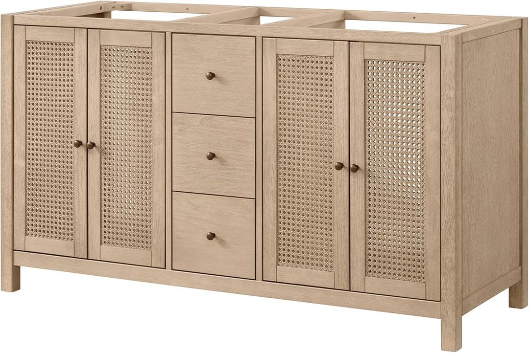 Alaterre Furniture Lucca Bathroom Vanity - Freestanding Cabinet Without Sink - 60 Inch Wood Bathroom Vanity with Soft-Close Doors and Three Drawers - for Double Sink Cabinet (Natural)