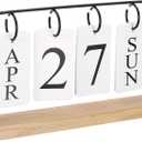 PATIKIL Vintage Wood Perpetual Calendar, Wooden Flip Calendar Turn Page Month Date Display for Desk Office Home Room Decoration, Black