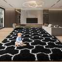 EVOIONOS 6x9 Washable Large Area Rug for Living Room, Black and White Geometric Pattern Fluffy Shag Rug for Bedroom, Ultra Soft Plush Non Slip Carpet for Indoor Floor Nursery Kid Home Decor Aesthetic