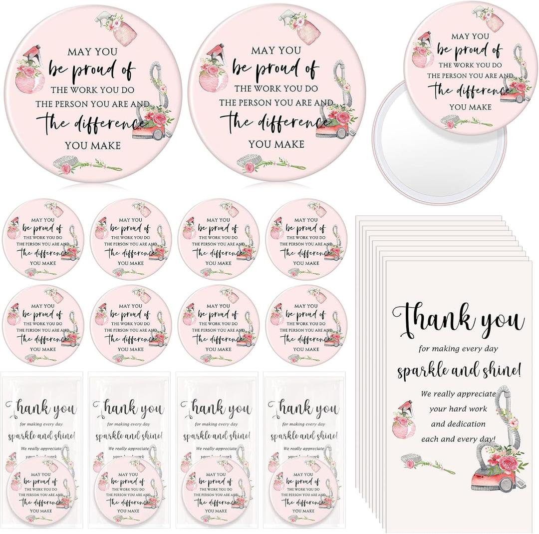 Meanplan 18 Pcs Thank You Gifts for Women Volunteer Appreciation Gift Bulk Mini Compact Mirror Thank You Card for Administrative Professional Employee Coworker Staff Favors (Vivid Style)