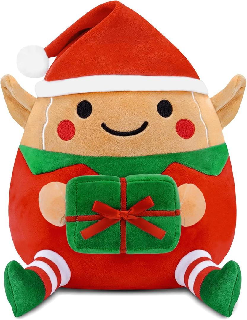Christmas Gingerbread Elf Stuffed Animal Plush, Cute Stuffed Elf plushies Toy for Xmas Decoration, Gingerbread Stuffy Pillow Christmas Decor Plush Toys Gifts for Kids, Girls, Boys, Baby