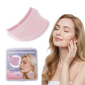 Silicone Lymphatic Contour Face Brush for Sculpting & Anti-Puffiness, Upgraded Face Brush for Lymphatic Drainage, Ultra-Soft Facial Massager for Jawline Definition, De-Puffing & Skin Glow, Pink, 1pc