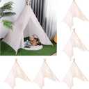 Windyun 6 Pcs Kids Teepee Tent Foldable Washable Indoor Outdoor for Boys Girls Toddler Boho Sleepovers Birthday Pajama Party Spa Supplies (71 Inch, Beige)