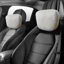 2Pcs Car Neck Pillow, Super Soft Du-Pont Bio Cotton Neck Pillow for Driving, Suede Fabric Car Headrest Pillow, Make Your Driving More Comfortable, Suitable, Traveling (Ecru) (Volcanic Grey)