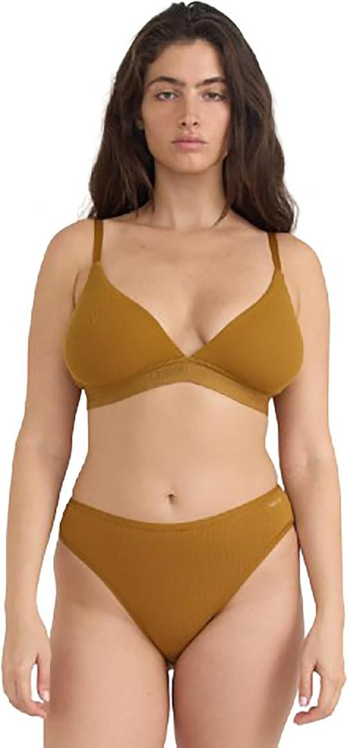 Organic Basics Women's Core Wirefree Ribbed Cotton Triangle Bralette (X-Large, Golden Clay)