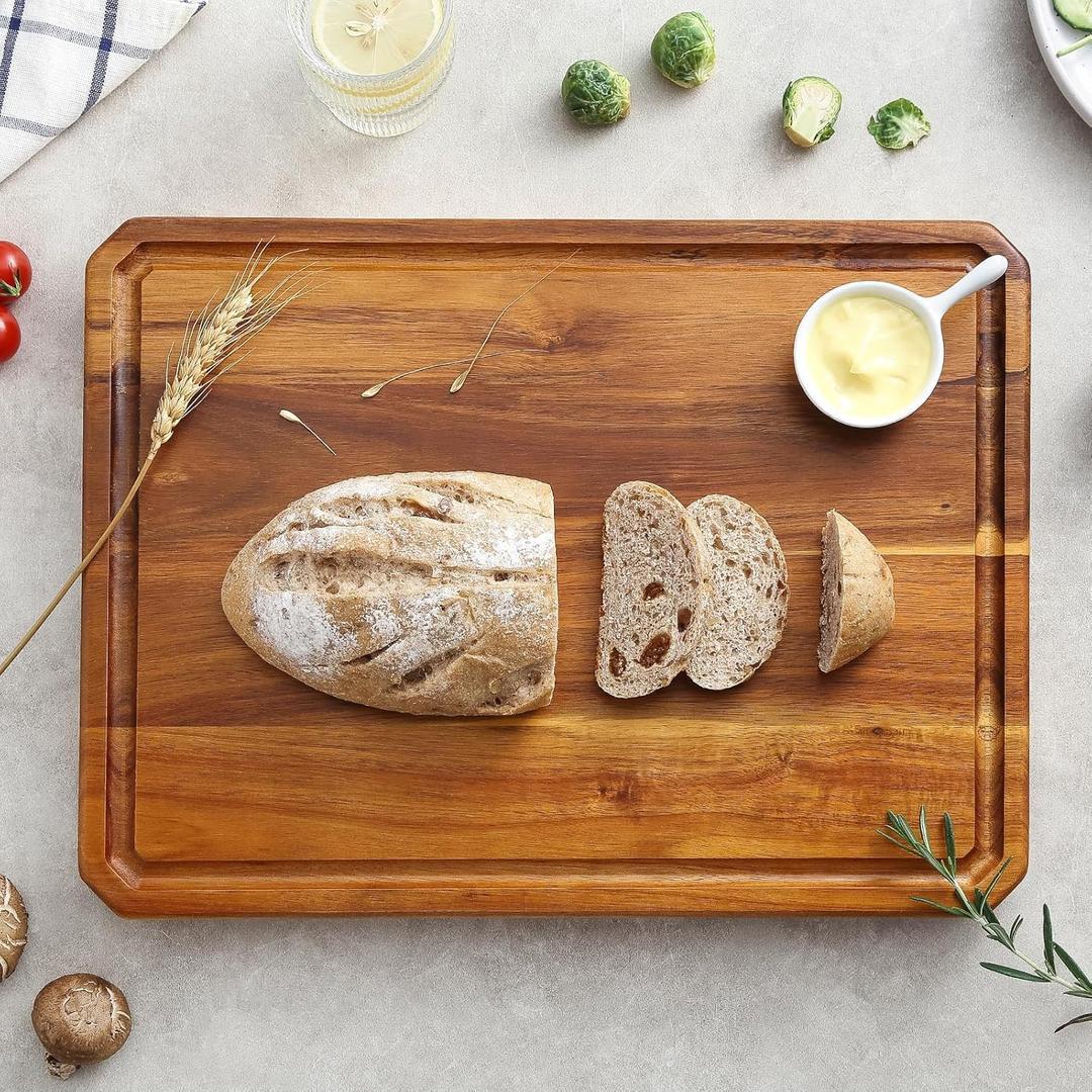 Large wood Cutting Board for Kitchen with Juice Handles Chopping Board Cheese Charcuterie Board (Striped cutting board), One Size