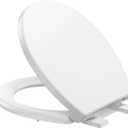 Toilet Seat,Round Toilet Seat with Quiet-Close, Quick-Attach Hardware with Grip-Tight Bumpers, Quick-Release Design,Slow-Close Toilet Seat, Full Flat White