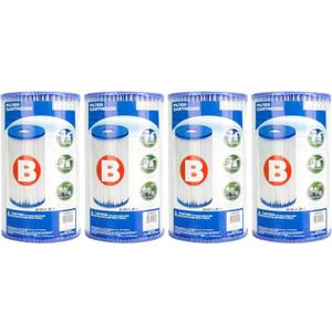 Intex 29005E Type B Pool Filter Cartridge Filter Pumps Easy-to-Clean Dacron Paper Efficient Filtration, 4 Pack