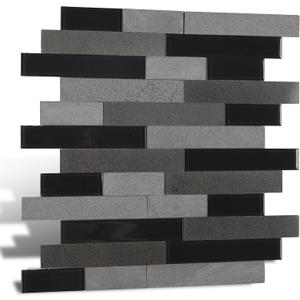 5-Sheet Peel and Stick Mosaic Natural Real Stone Glass Self Adhesive Marble Tiles, 12" x 12" Backsplash for Kitchen Bathroom Fireplace Vanity, Black