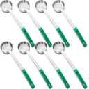 Teenyyou 8 Pcs Portion Control Serving Spoons Portion Scoops Cups Solid and Slotted Stainless Steel Ladle Spoon for Food, Serving Utensils Set for Parties(Green,4 oz)