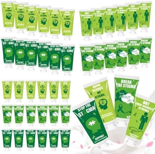 Piuaeue 50 Pcs Mental Health Awareness Month Favors Green Awareness Ribbon Hand Cream Gifts Bulk Figure Hydrating and Soothing Hand Lotion for Mental Health Month Party Gifts Supplies