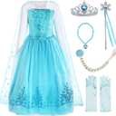 ReliBeauty Girls Sequin Princess Costume Long Sleeve Dress up, Light Blue(with Accessories), 4T