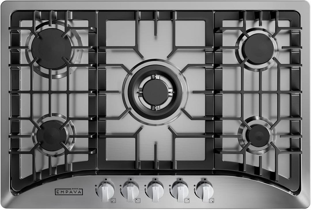 Empava 30 Inch Gas Cooktop with 5 World Class Made in Italy SABAF Burners, LPG/NG Convertible, Ideal RV Top Stoves for Kitchen, Stainless Steel