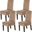 H.VERSAILTEX Velvet Dining Chair Covers Stretch Chair Covers for Dining Room Set of 4 Parson Chair Slipcovers Chair Protectors Covers Dining, Soft Thick Solid Velvet Fabric Washable, Camel