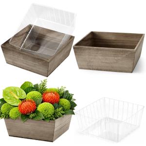 Dandat 2 Set Wooden Centerpiece Box for Wedding Table Decor 10 Inch Rustic Wood Planter Box with Removable Plastic Liner Farmhouse Flower Boxes for Party, Wedding, Baby Shower, Home Garden Decor