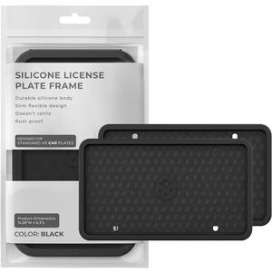 Rightcar Solutions Silicone License Plate Frame Rust Proof, Rattle Proof, Weather Proof Universal License Plate Holder for Front and Rear, Street Legal, No Obstruction - Black 2 Pack