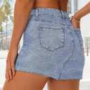 KDF Women's Denim Skirt with Shorts Trendy Denim Skort Jean Skirt with Raw Hem & Pocket (Blue)