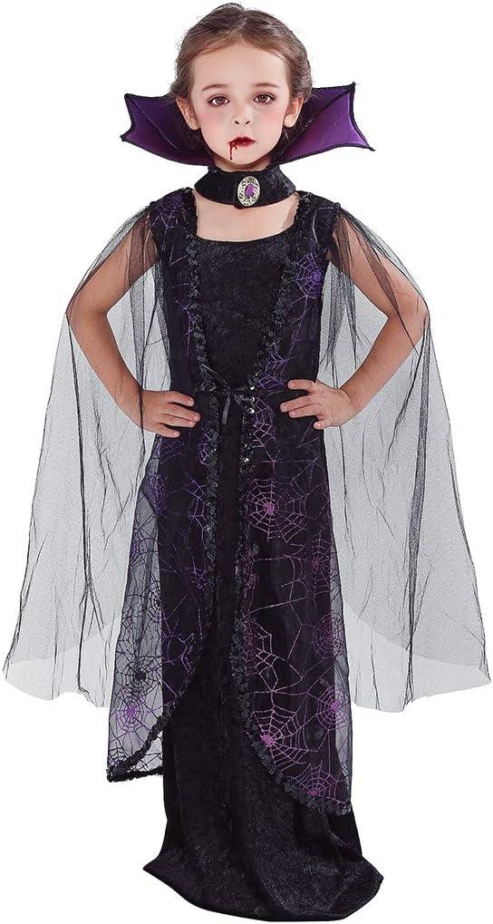 EraSpooky Vampire Costume for Girls Halloween Kids Gothic Bat Dress Victorian Vampiress Outfit 4-10 (Medium)