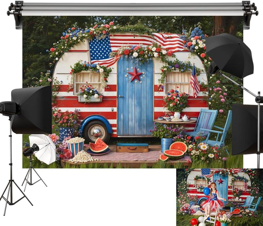 Kate 8x8ft/2.5x2.5m Summer Backdrop for Photography Watermelon Popcorn Camp Photoshoot Background Photo Video Studio Props