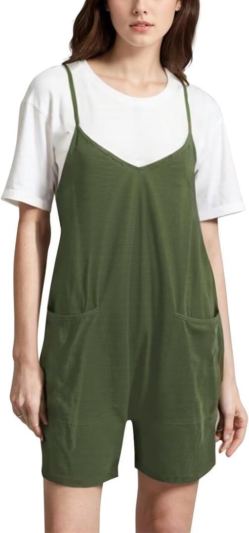 DNFUN Womens Sleeveless Rompers Loose Strap Shorts Overalls Oneise Outfits Summer Casual Jumpsuits (Small, Armygreen)
