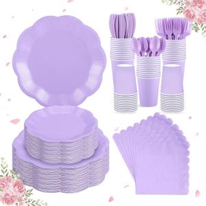 350 Pcs Light Purple Party Supplies Include Scalloped Lavender Plates Mothers Day Napkins Cups Forks Knives Serve 50 Guest Disposable Party Tableware Set for Wedding Baby Shower Birthday Party