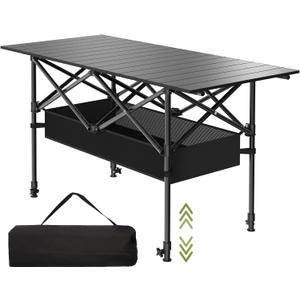 4FT Folding Camping Table,Portable Roll-up Picnic Table with Carry Bag & Mesh Storage,Lightweight Camp Table for Camping,Picnic,Backyard,Party,Patio,BBQ