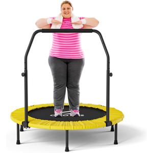 CLORIS 40in Folding Trampoline Mini Trampoline Rebounder Trampoline for Adults Fitness Trampoline with Adjustable Foam Handle, with safty Padded Cover Best Gift for Kids/Adult