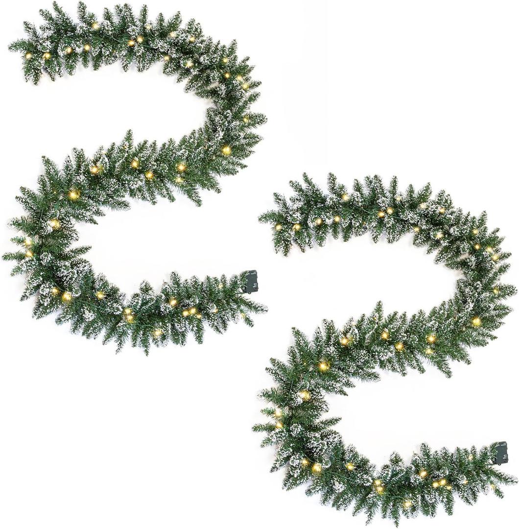 WBHome 2 PCS Pre-lit 9 Feet/106 Inch Christmas Garland with 50 LED Lights Holiday Decorations, Battery Operated (Batteries NOT Included)