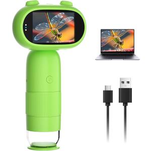1000X Pocket Microscope for Kids – Railhorn Mini Microscope with 2" LCD Screen, 16MP Camera & 1080P Video, Handheld Magnifier with Light for Coins, Slides & Nature Exploration, STEM Toy for Ages 3-12