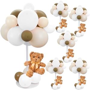 Acmee Bear Table Centerpieces for Baby Shower - Set of 6 Bear Balloon Baby Shower Decorations Include Stuffed Bears Balloons Kit with Stand Table Decor for Boy Girl Gender Reveal(Brown)