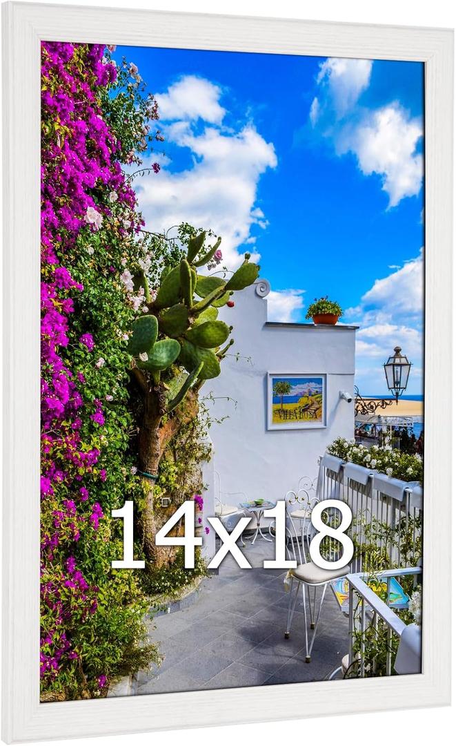 14x18 Wood Frame White, Modern Natural Woodgrain 18x14in Picture Frame, Rustic Wooden 14 x 18 inch Gallery Wall Photo Poster Frame with HD Plexiglass, Horizontal Vertical Wall Mounting Display 1pcs
