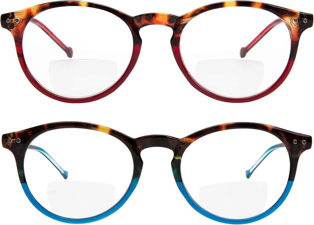 Yogo Vision Bifocal Reading Glasses 2 Pack Plastic Keyhole Spring Hinge Frames Bifocal Readers for Men and Women