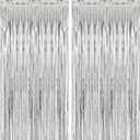 2 Pack Silver Foil Curtain Party Streamers Metallic Tinsel Foil Fringe Photo Booth Backdrop for Birthday Wedding Engagement Baby Shower Bachelorette Christmas Holiday Celebration Party Decorations