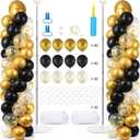 2 Sets Balloon Column Stand Kit with 100 Balloons Summer Adjustable Balloon Tower Stand with Bases for Floor Black Gold Balloon Arch Column for 50th Birthday Wedding Engaged Back to School Party Decor