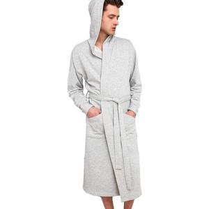 HOLOVE Men's Pure Cotton Bathrobe Lightweight Kimono and Hooded Spa Robes Soft Sleepwear, Size L/X