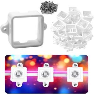 100 Pcs White Mounting Brackets, Light Clips W/Screws, Fits Govee RGBIC LED Permanent Outdoor LED Lights Non-Pro/Original H705, Elite Version H805, for Various Surfaces like Wood, Steel Siding etc