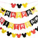 CHuangQi Colorful Happy Birthday Banner with Mickey Style Bunting, Mickey-themed Birthday Party Supplies