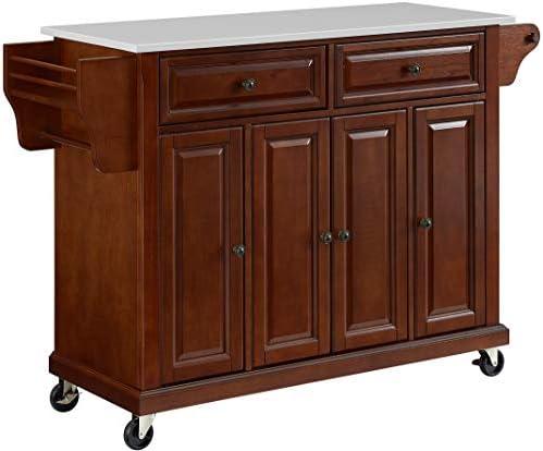 Crosley Furniture Full Size Rolling Kitchen Island, Stone Top | Storage Cart, Microwave Stand, Paper Towel Holder, Spice Rack, Mahogany