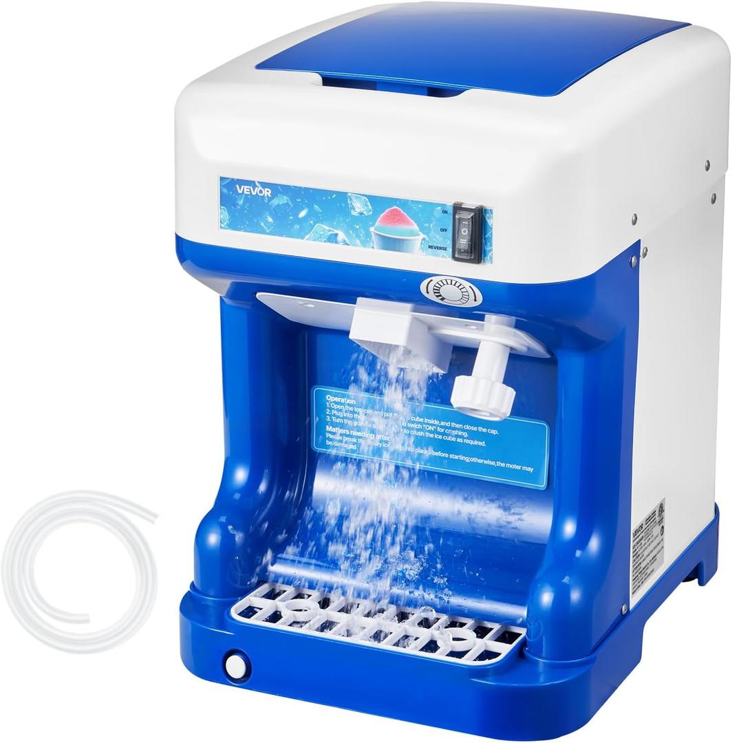 VEVOR 110V Electric Shaved Ice Machine 500W Snow Cone Maker Tabletop w/Adjustable Ice Texture, Ice Shaving Machine 265LBs/hr for Home and Commerical Use