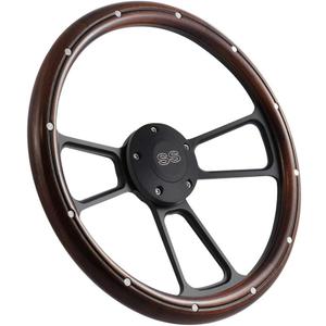 14" Dark Mahogany Wood Steering Wheel w/Black"SS" Horn for Any Chevy Car or Truck