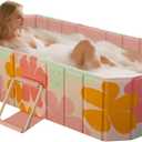 Portable Foldable Bathtub, Freestanding Bathtub No Installation, Bathroom SPA Soaking Bath Tub, Shower Stall Collapsible Hot & Ice Bath for Indoor Outdoor (Pink, 59"L x 21.6"W x 19.6"H)