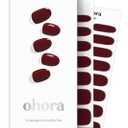 ohora Semi Cured Gel Nail Strips (N Classic Burgundy) - Red, Solid, Works with Any UV/LED Lamps, Salon-Quality, Long Lasting, Easy to Apply & Remove - Includes 2 Prep Pads, Nail File & Wooden Stick