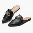 EasySmile Metal Chain Decor Flat Mules for Women Closed Pointed Toe Slip on Loafers Slides Backless Mules Shoes, Size 7