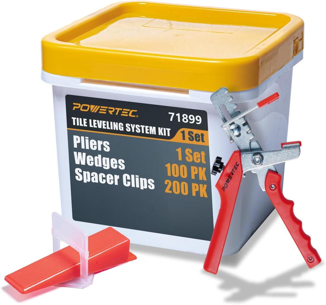 POWERTEC Tile Leveling System Kit with Plier, Wedges 100pk & 1/16" Tile Spacer Clips 200pk for Floor and Wall Installation (71899)