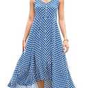 BROVAVE Women's 2026 Summer Casual Boho Sundress Polka Dot Spaghetti Strap V Neck Flowy Midi Dresses (Medium, Blue)