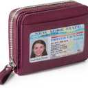 Genuine Wallet Women RFID Blocking Card Holder, Small Leather Womens Wallet with Zipper ID Window Coin Pocket (Purple)