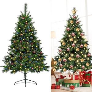 6.5Ft Prelit Classic Spruce Artificial Christmas Tree with LED Lights, PVC Needle Foliage, 'Feel Real' Artificial Full Christmas Tree with Timed Remote Control and Foot Switch Device, Christmas Decor