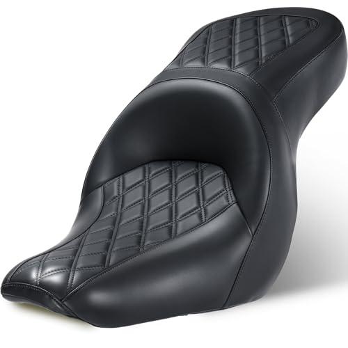 MoKitDora One-Piece Softail Driver Passenger Seat for Harley 2018-Later Harley Low Rider FXLR FXLRS FXLRST and Sport Glide FLSB Models, Lattice Stitched