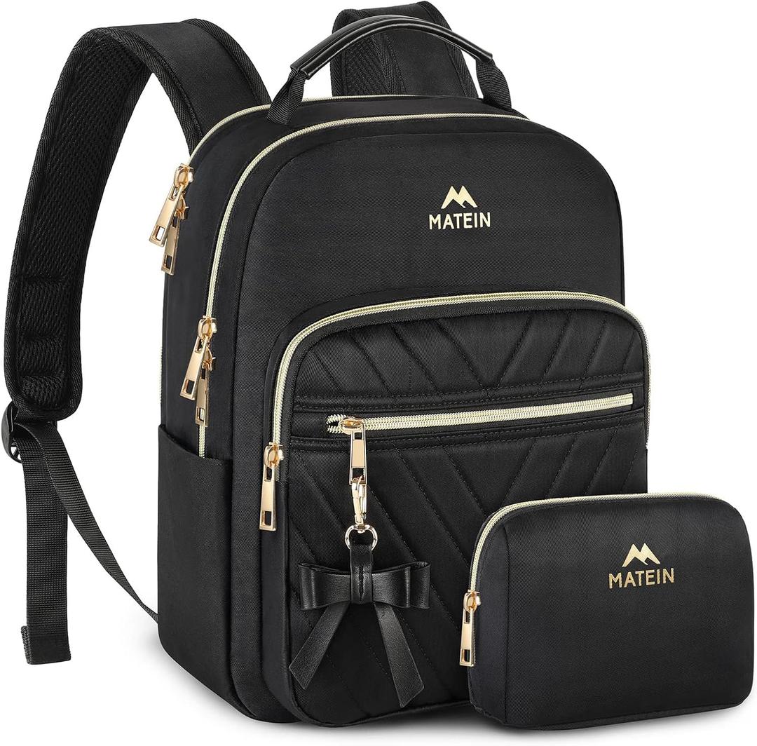 MATEIN Mini Backpack for Women, Waterproof Stylish Daypack Purse Shoulder Bag, Lightweight Small Casual Daily Travel Backpack Mochilas Para Mujer, Lady Girls Gifts for Work School, 2pcs Sets, Black (Small-12.9 inch)